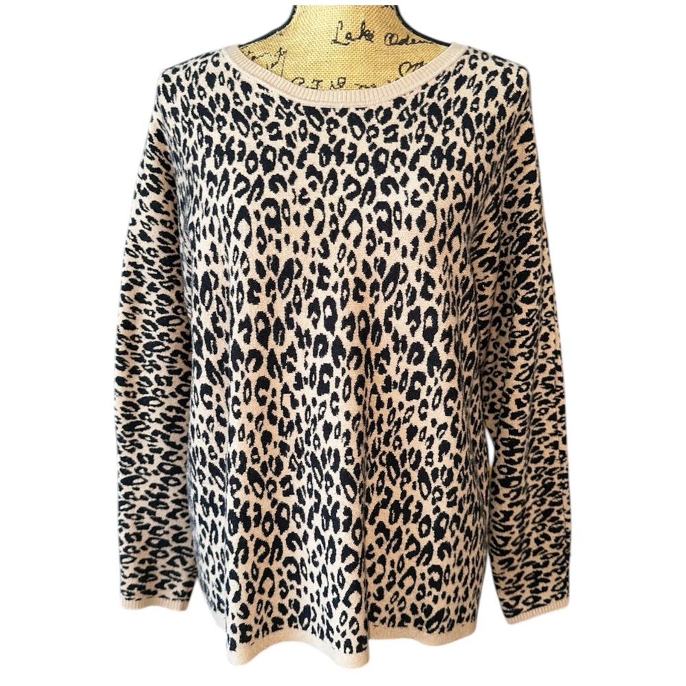 Apt. 9 Women’s Tan Leopard Print Long Sleeve Crewneck Pullover Sweater Size XL